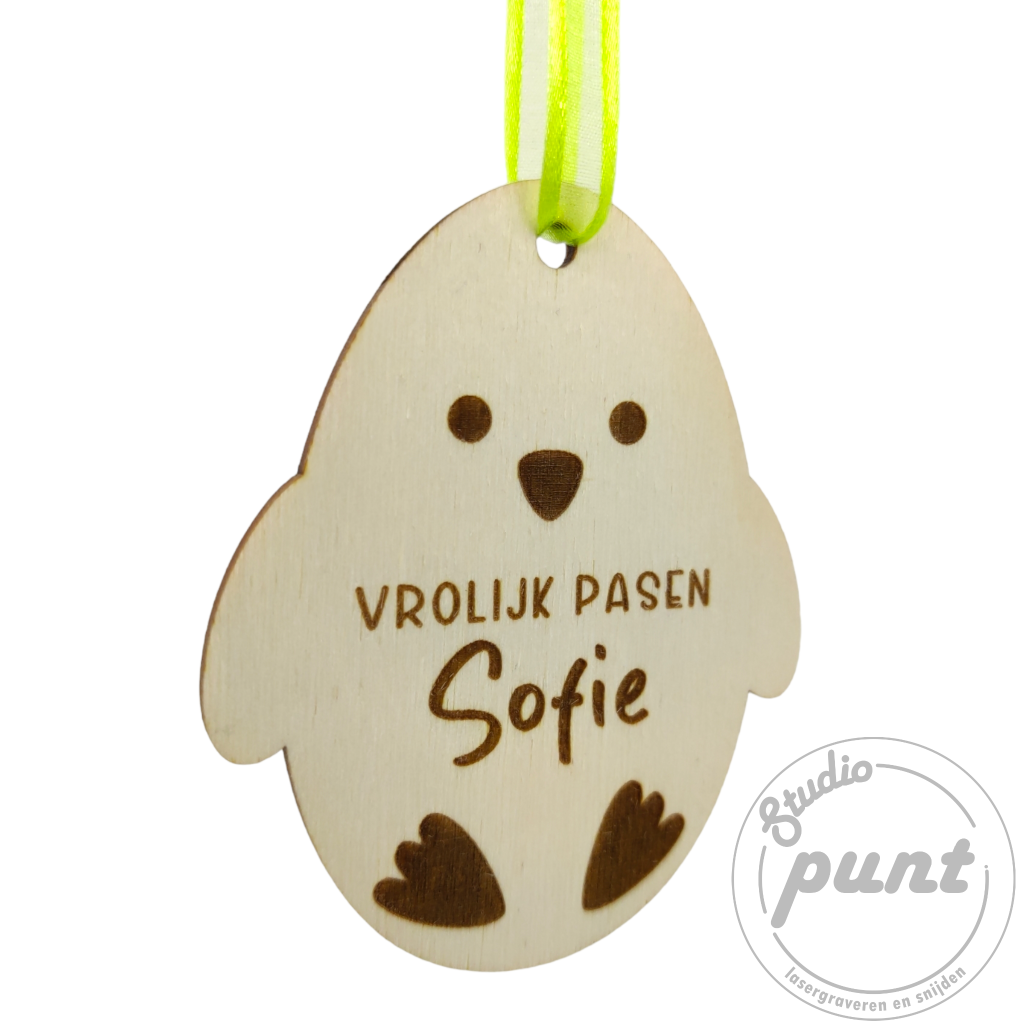 Gepersonaliseerde houten pasen funny kuikentje hanger - Studio Punt
