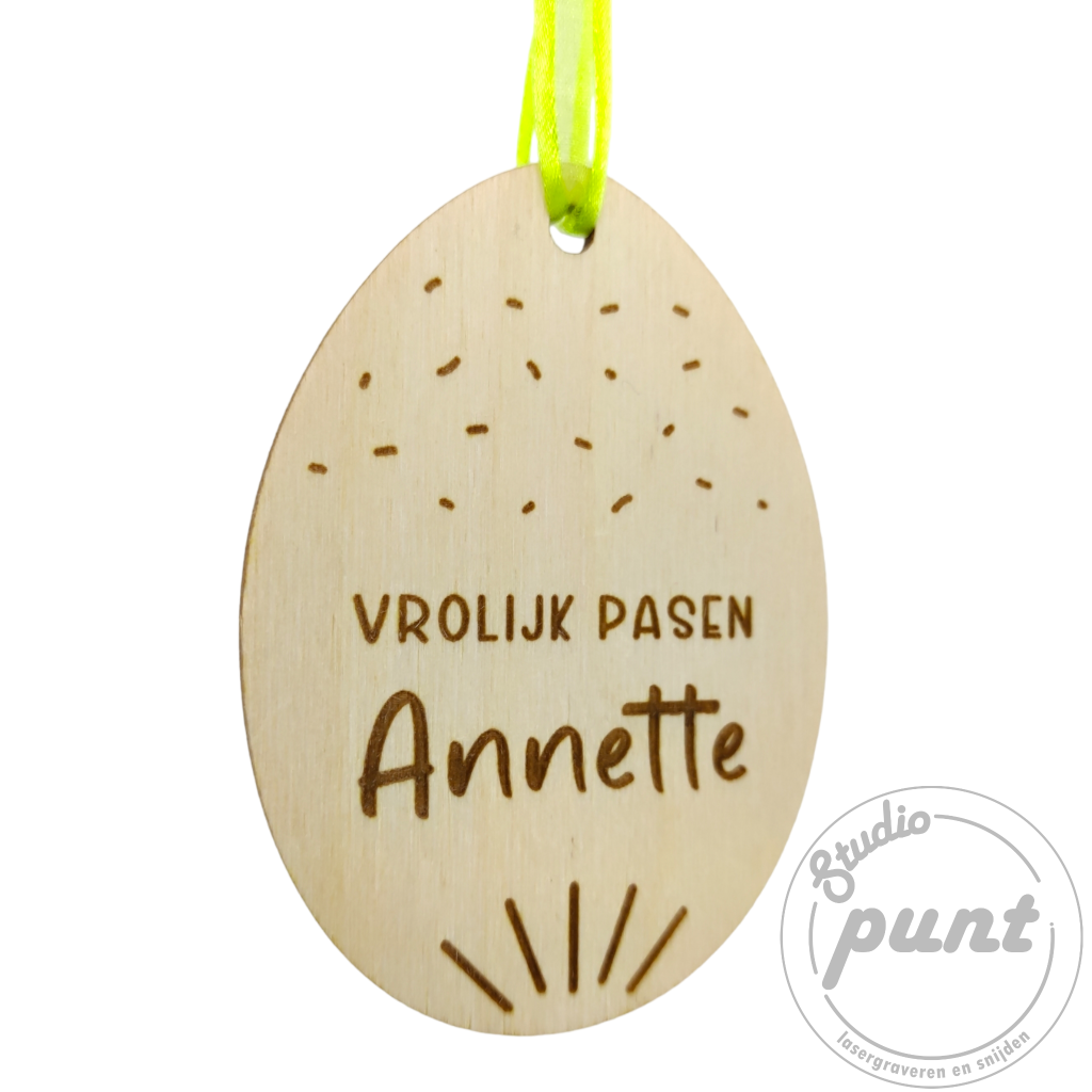 Gepersonaliseerde houten pasen funny ei hanger - Studio Punt