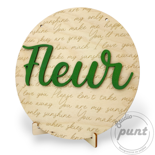 Sunshine naambord detail gravure - You are my Sunshine houten naambord met naam - handgemaakt België