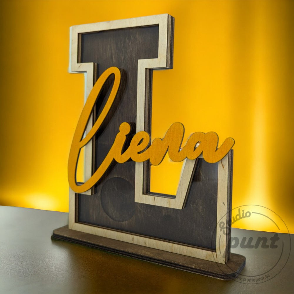 Gepersonaliseerde houten spaarpot letter L
