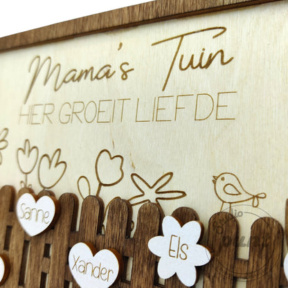 Paneel Mama's Tuin met namen en staander