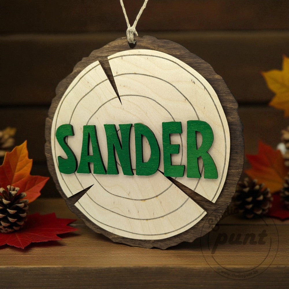 Naambord boomstronk personaliseerbaar