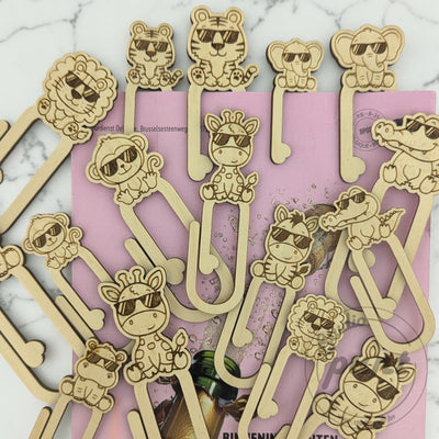 Houten decoratieve paperclips dieren met zonnebril - snel origineel cadeau - Studio Punt