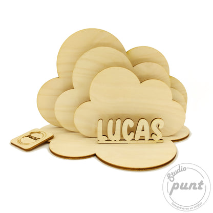 Naambord Wolken 20cm personaliseerbaar