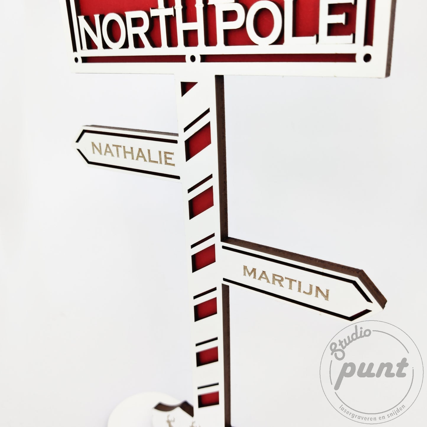 Kerststaander North Pole met namen personaliseerbaar