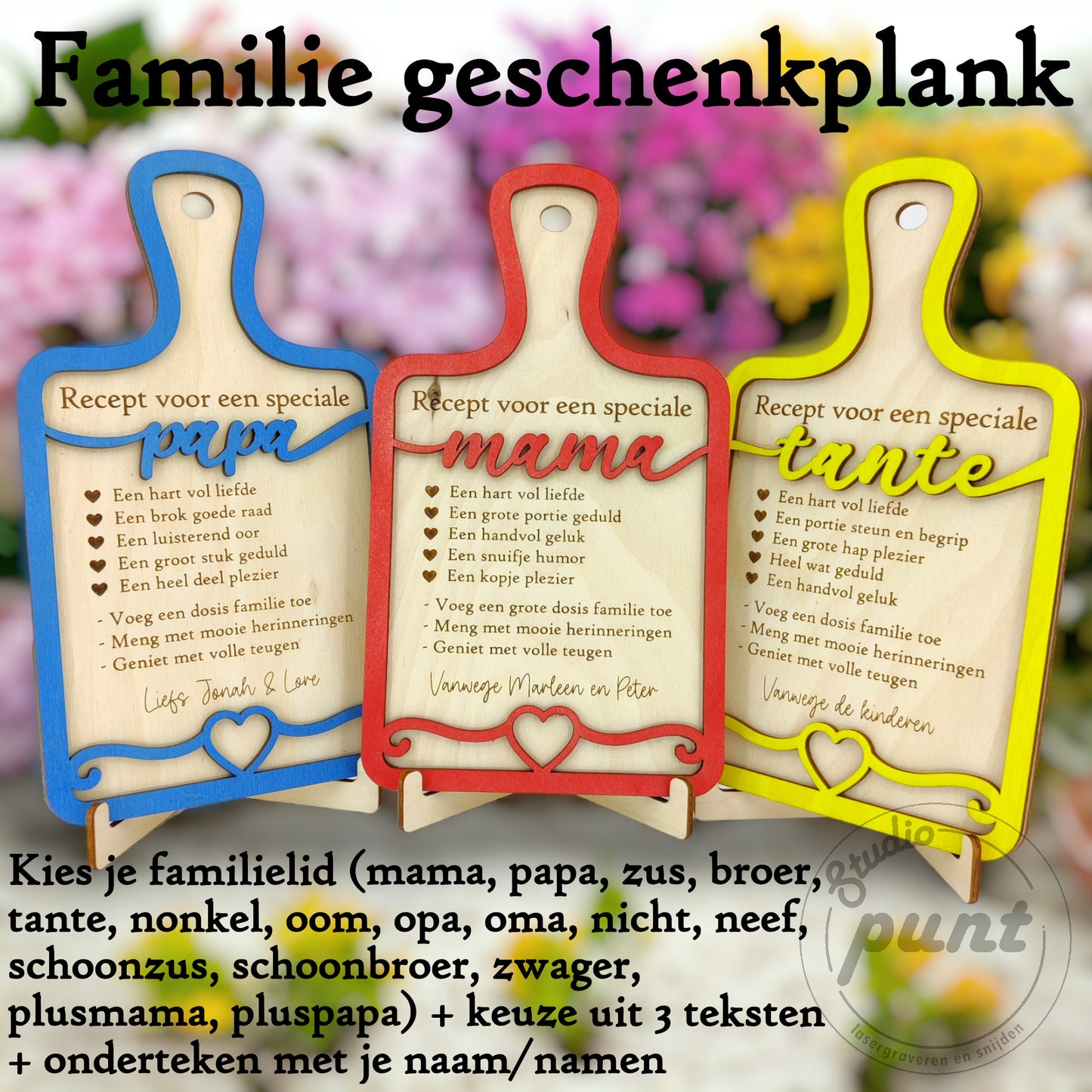 Familie geschenkplank + gratis staander