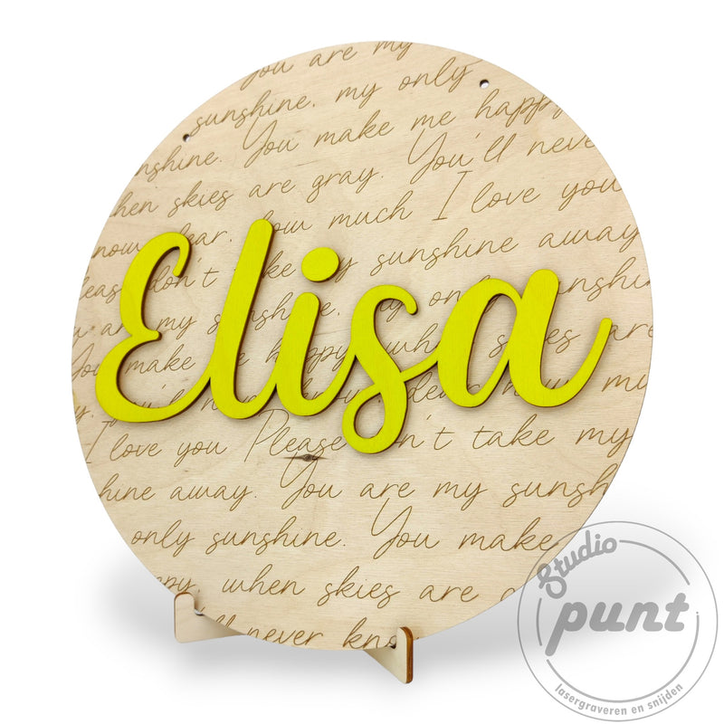 Sunshine naambord You are my Sunshine met naam - gepersonaliseerd cadeau dat snel bestelbaar is - Studio Punt